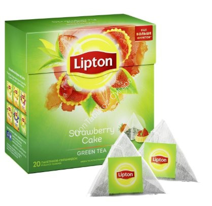 Зеленый чай Lipton Strawberry Cake в пирамидках 20 пак оптом 
